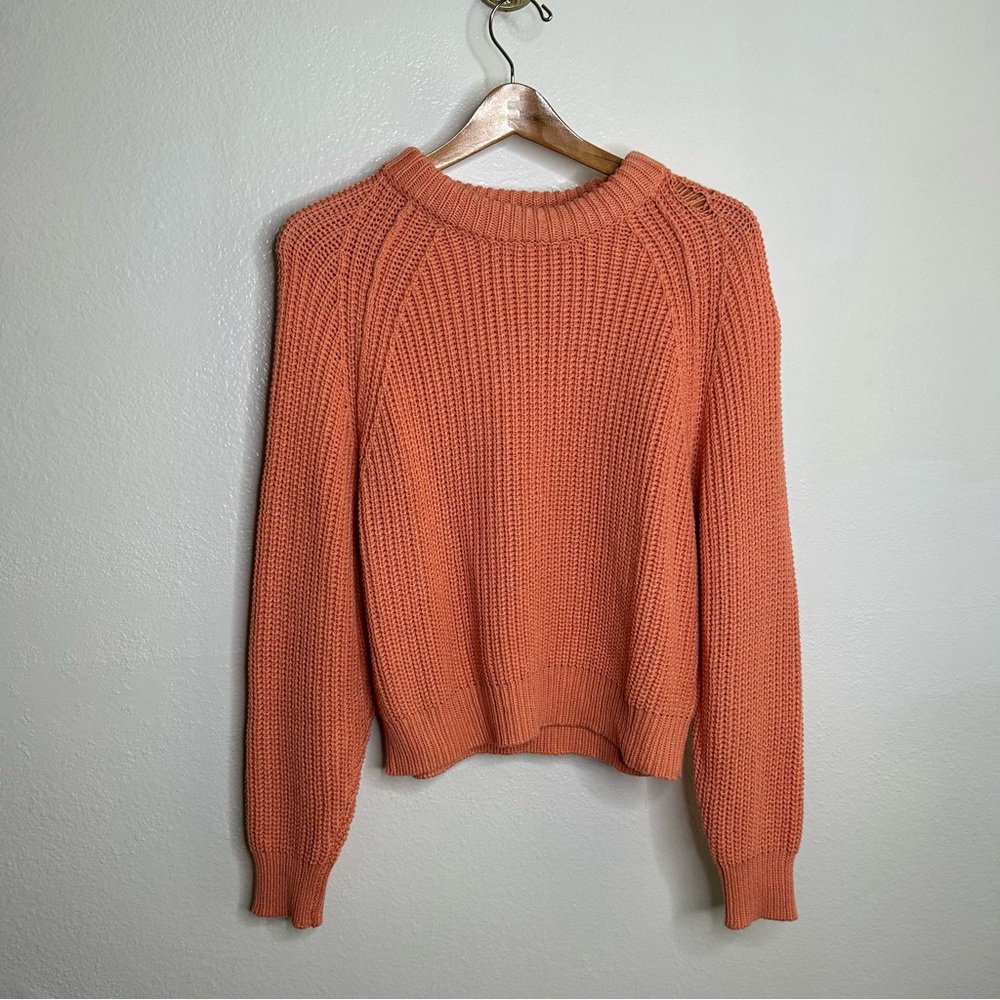 MOUSSY Orange Textured Knit Pullover Sweater